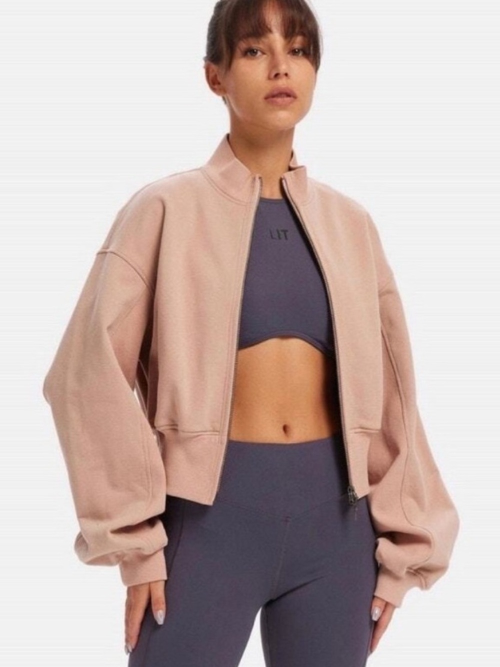 Cropped Bomber Jacket - Blush Pink